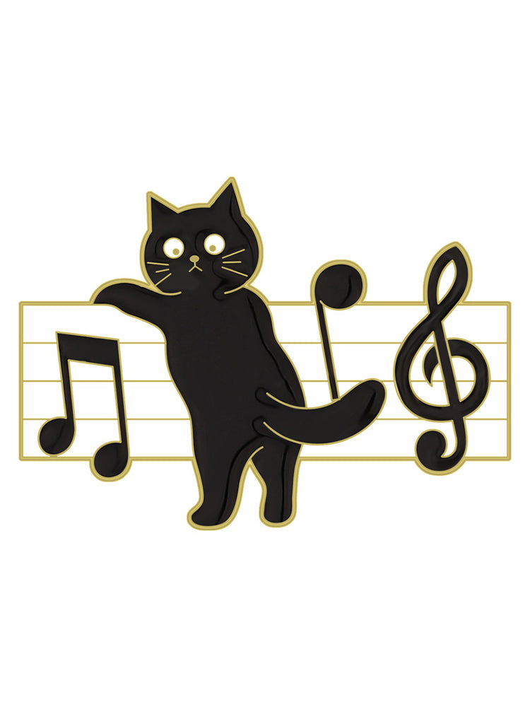 Lovely Black Cat Music Note Brooch