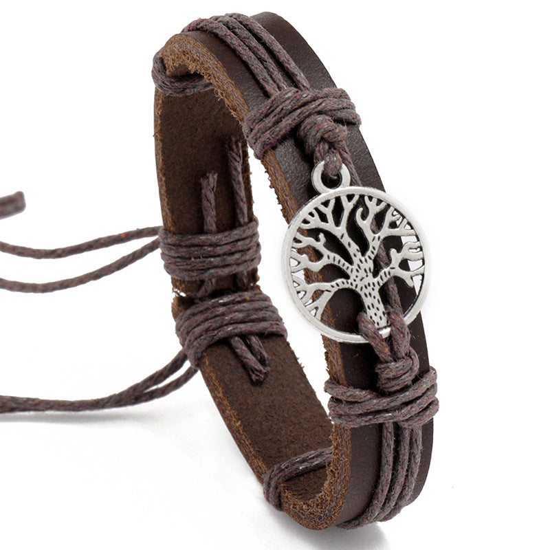 Tree Of Life Cowhide Vintage Drawstring Braided Bracelet