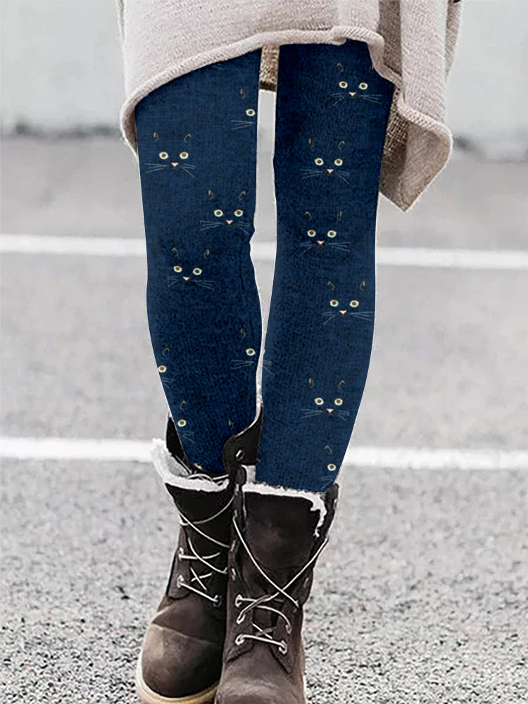 Cute Cat Face Pattern Casual Cozy Leggings
