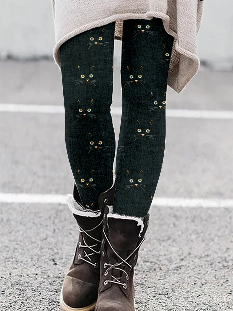 Cute Cat Face Pattern Casual Cozy Leggings