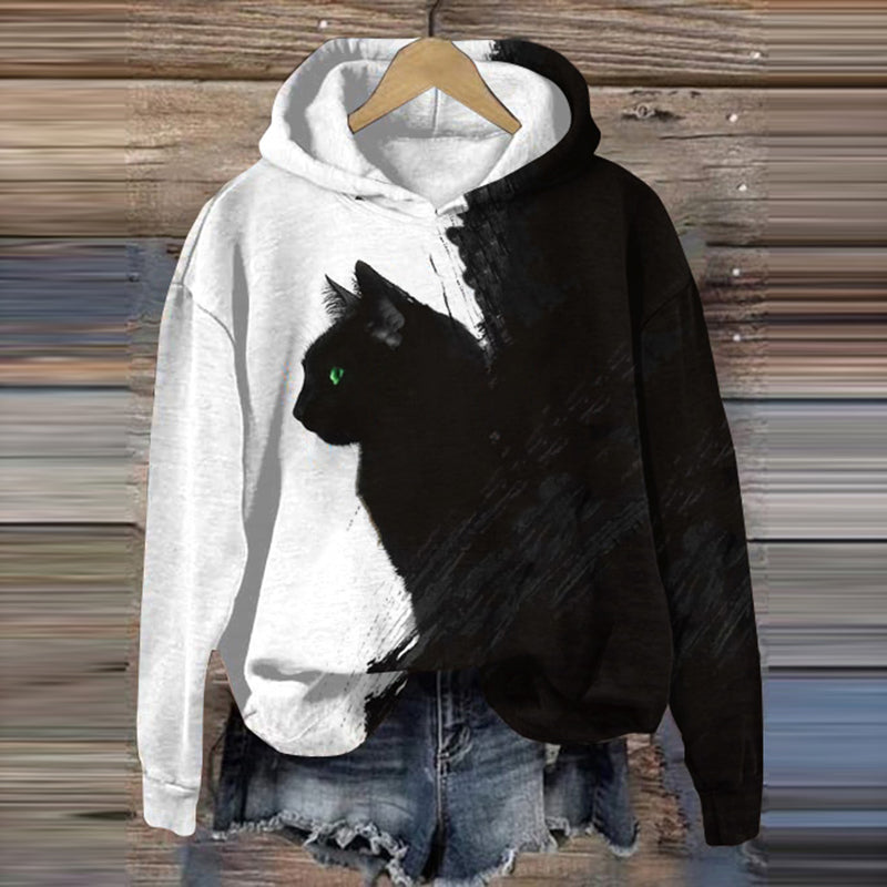 Abstract Black Cat Art Print Casual Hoodie