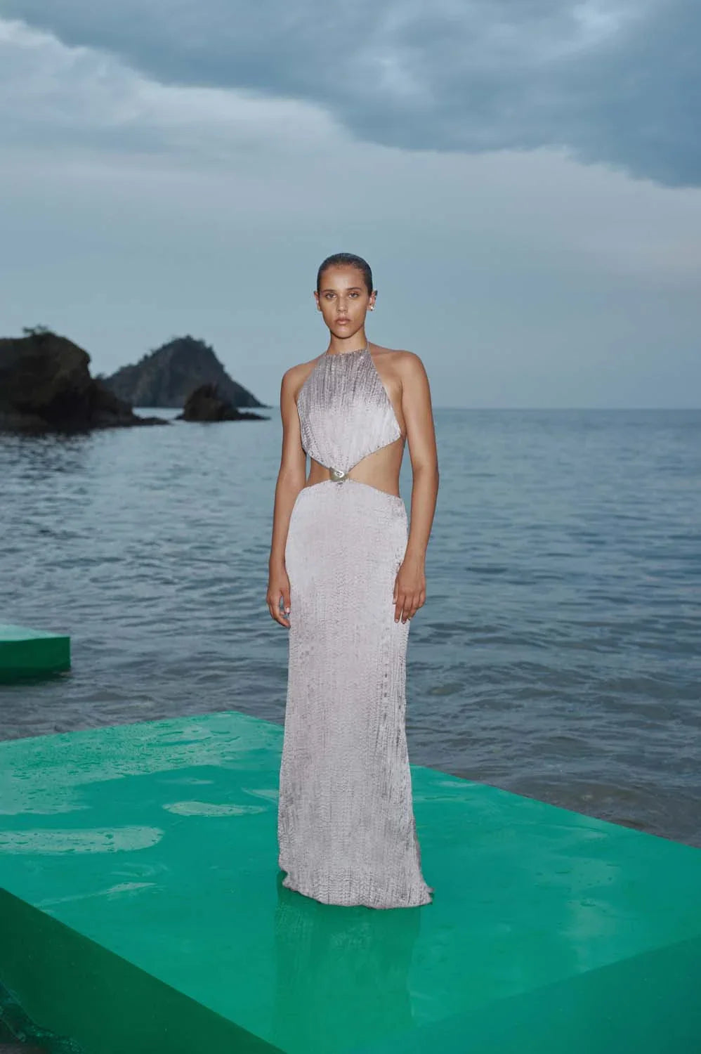 Maxi Dress Silver in Satin