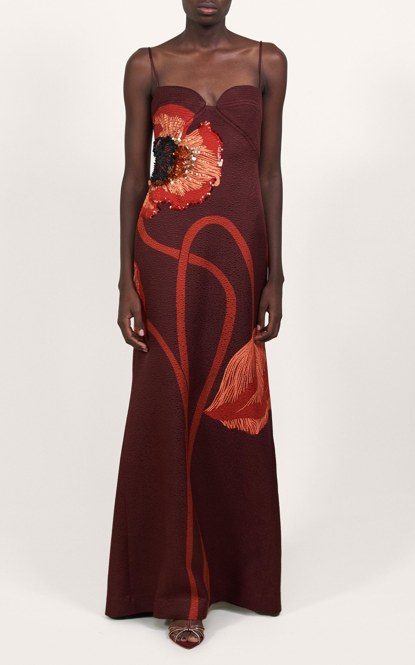 Embellished Wool-Silk Maxi Dress burgundy