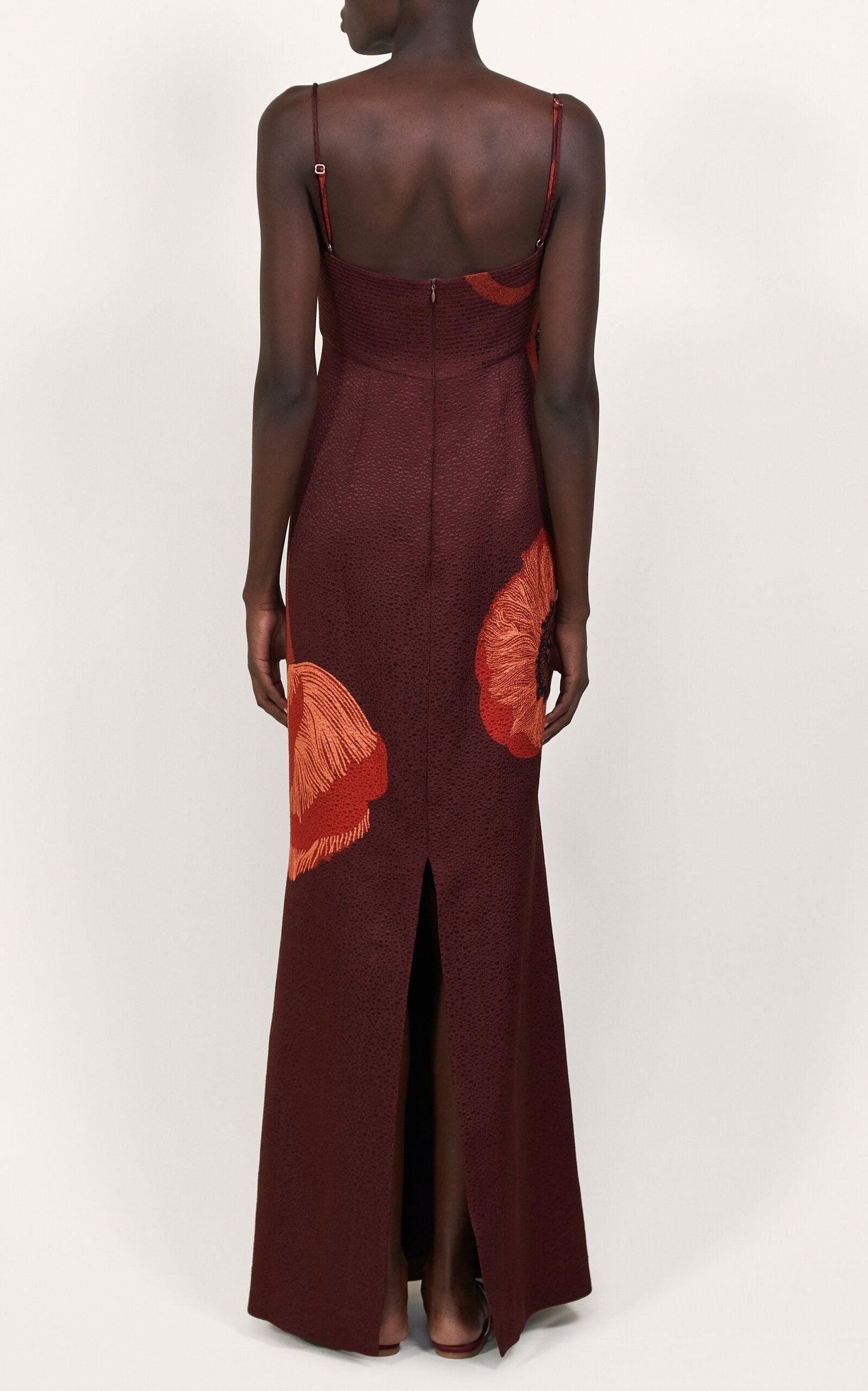 Embellished Wool-Silk Maxi Dress burgundy