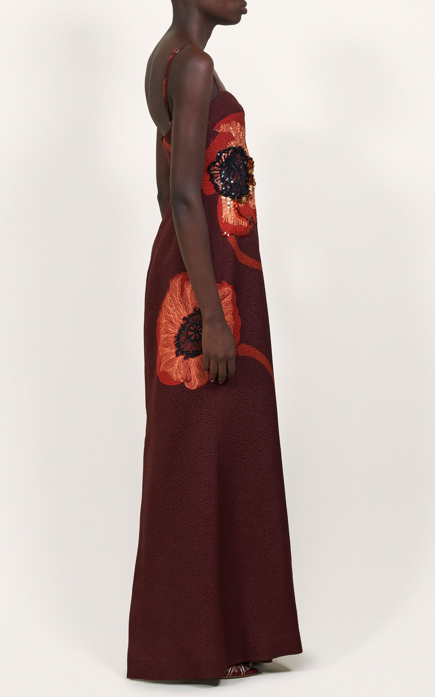 Embellished Wool-Silk Maxi Dress burgundy