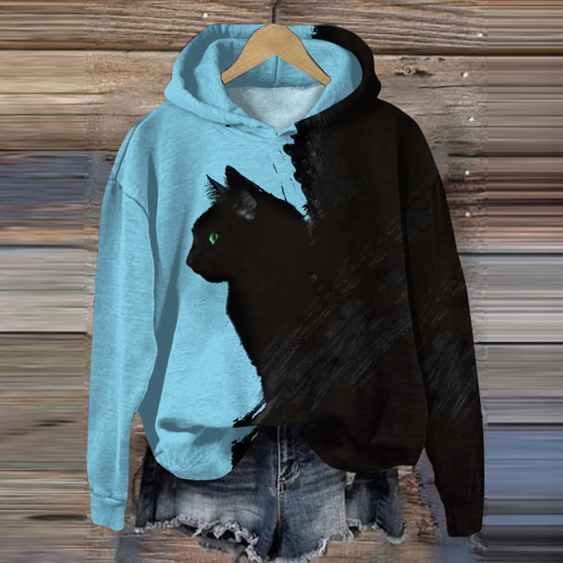 Abstract Black Cat Art Print Casual Hoodie