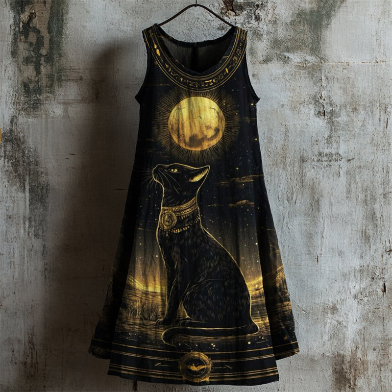 Ancient Egyptian Divine Black Cat Linen Tank Dress