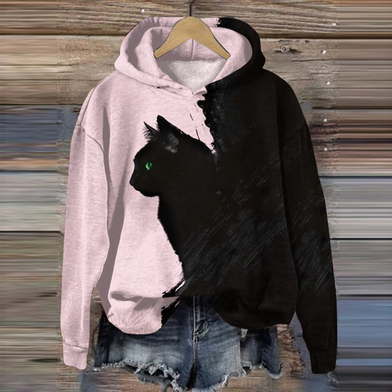 Abstract Black Cat Art Print Casual Hoodie