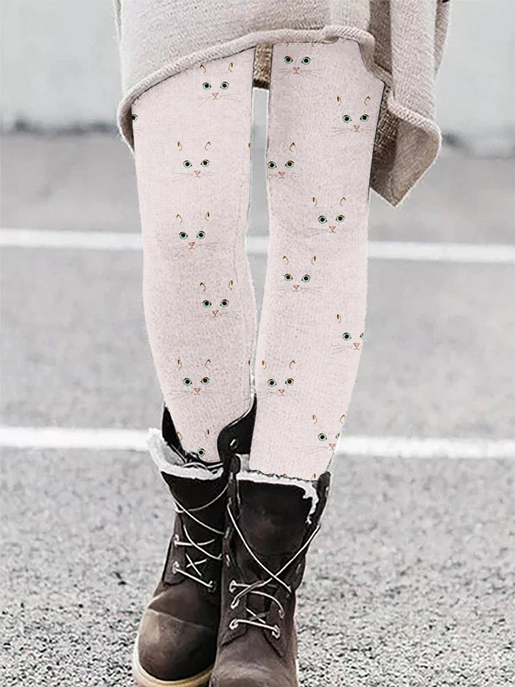 Cute Cat Face Pattern Casual Cozy Leggings