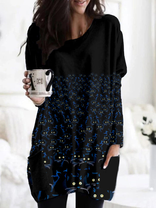 A Crowd of Cats Watching You Funny Printed Tunic