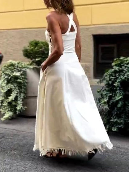 Elegant Square Neck Side Button Sleeveless Maxi Dress
