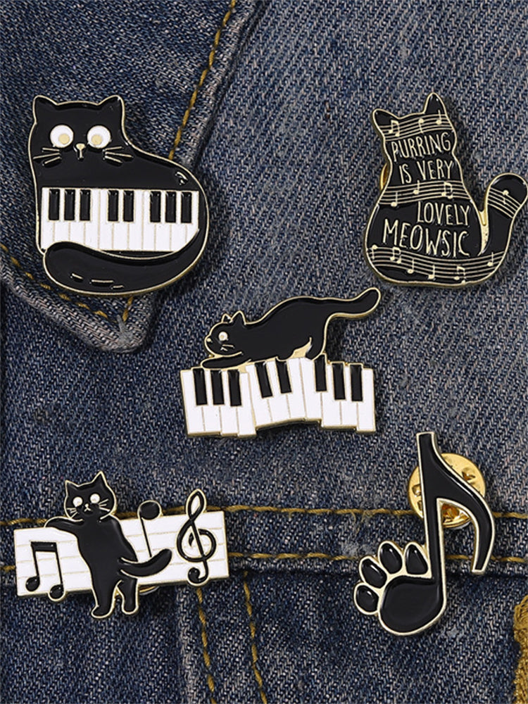 Lovely Black Cat Music Note Brooch