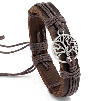 Tree Of Life Cowhide Vintage Drawstring Braided Bracelet