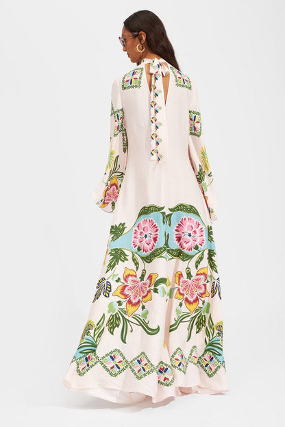 Exquisite Sunshine Floral Print Flowing Maxi Dres