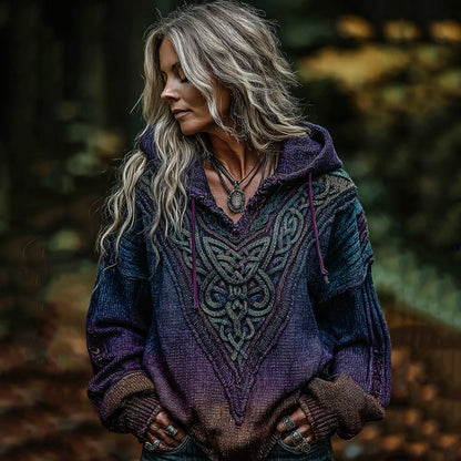 Women's Viking Celtic Knot Art Knitted Warm Hooded Sweater