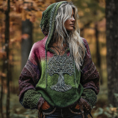 Women's Viking Life Of Tree Art Knitted Warm Hooded Sweater