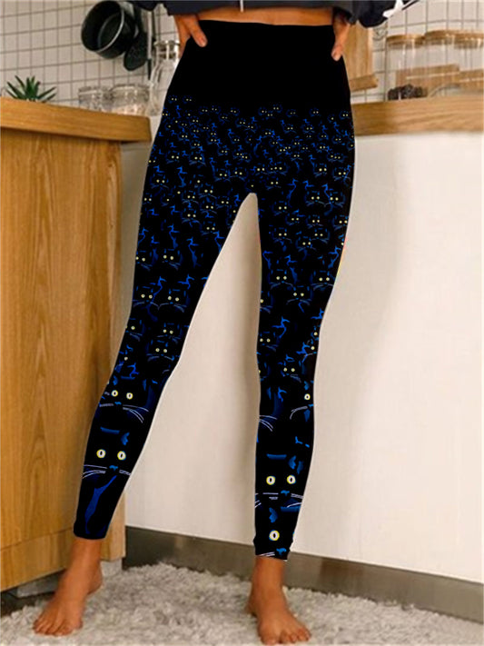A Crowd of Cats Watching You Funny Printed Casual Leggings