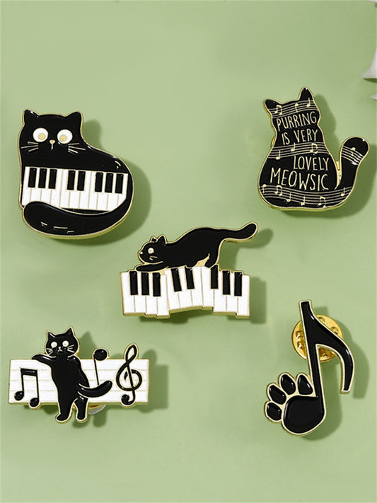 Lovely Black Cat Music Note Brooch