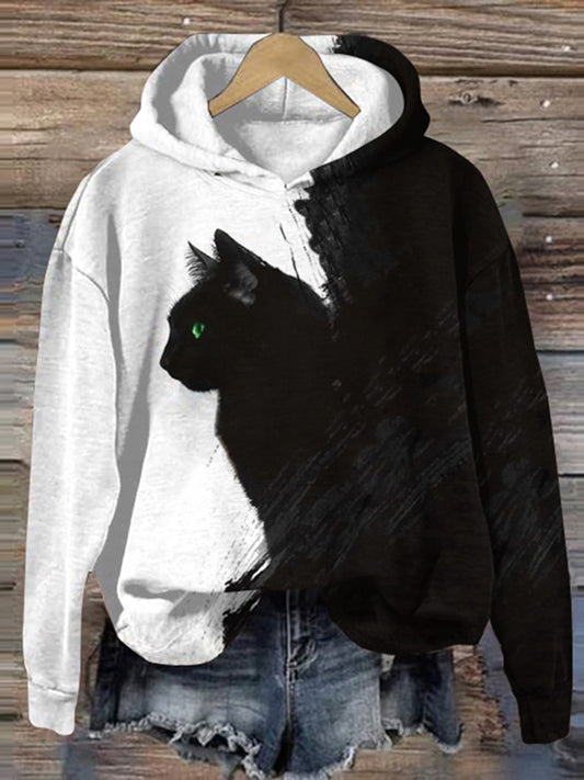 Abstract Black Cat Art Print Casual Hoodie
