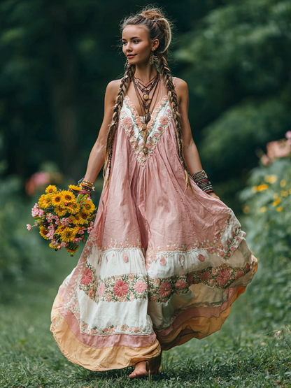 Women's Vintage Floral Patterned Suspender Dress