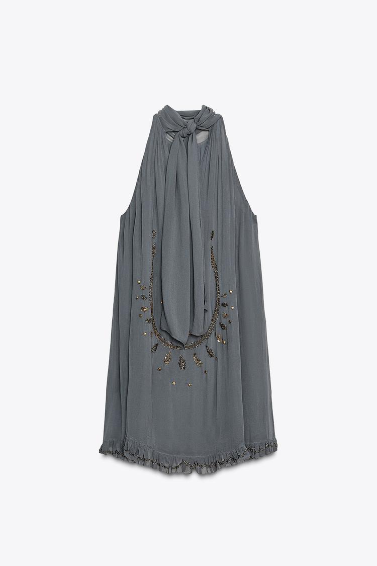 EMBROIDERED HALTER DRESS