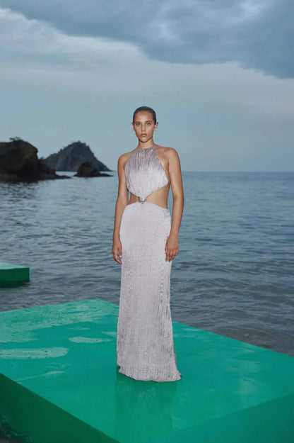 Maxi Dress Silver in Satin