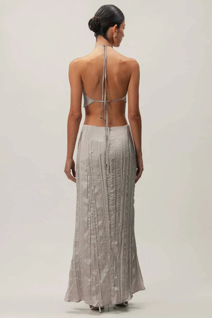 Maxi Dress Silver in Satin