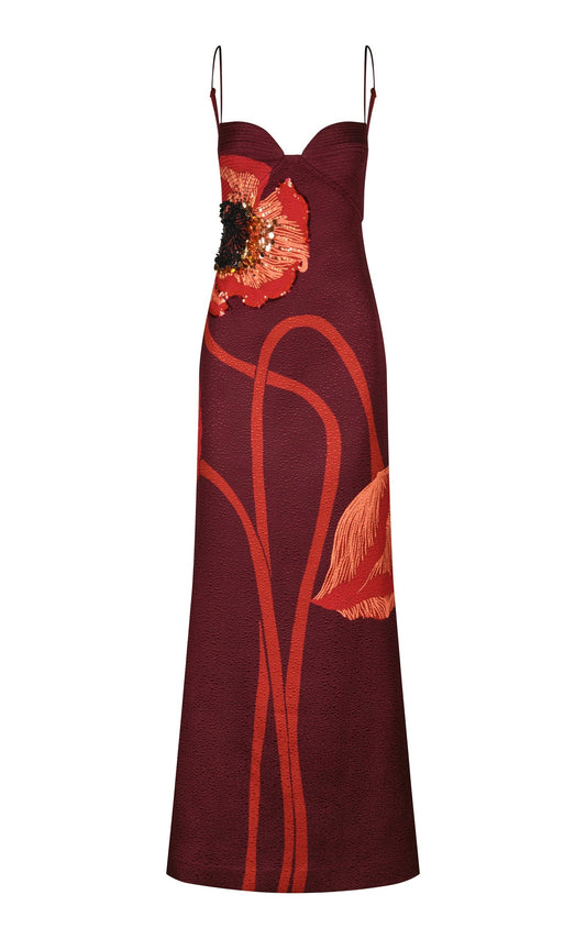 Embellished Wool-Silk Maxi Dress burgundy