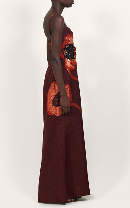 Embellished Wool-Silk Maxi Dress burgundy