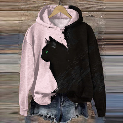 Abstract Black Cat Art Print Casual Hoodie