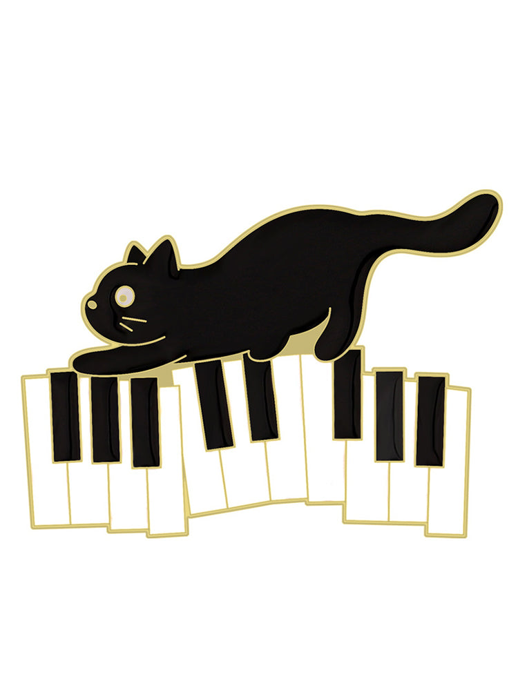 Lovely Black Cat Music Note Brooch