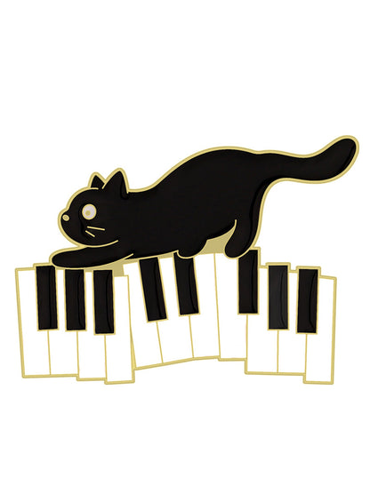 Lovely Black Cat Music Note Brooch